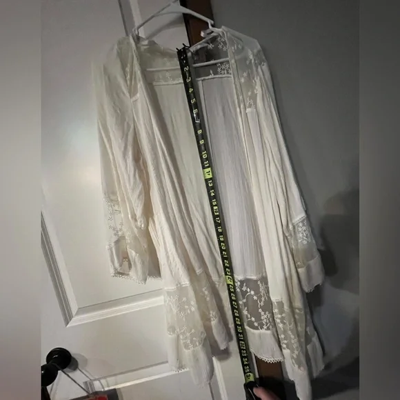 Knox Rose White Lace Long Sleeve Open Front Cardigan Kimono Size M - Picture 7 of 8